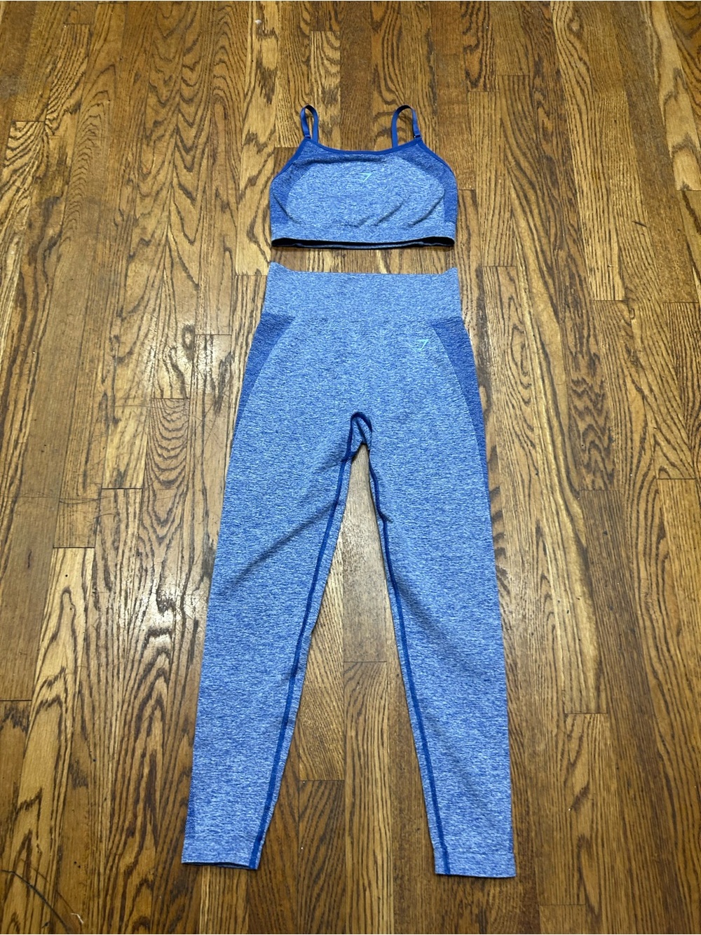 Gymshark Seamless Blue Marl Two-Piece Workout Set Sports Bra & Leggings Medium - Picture 2 of 9